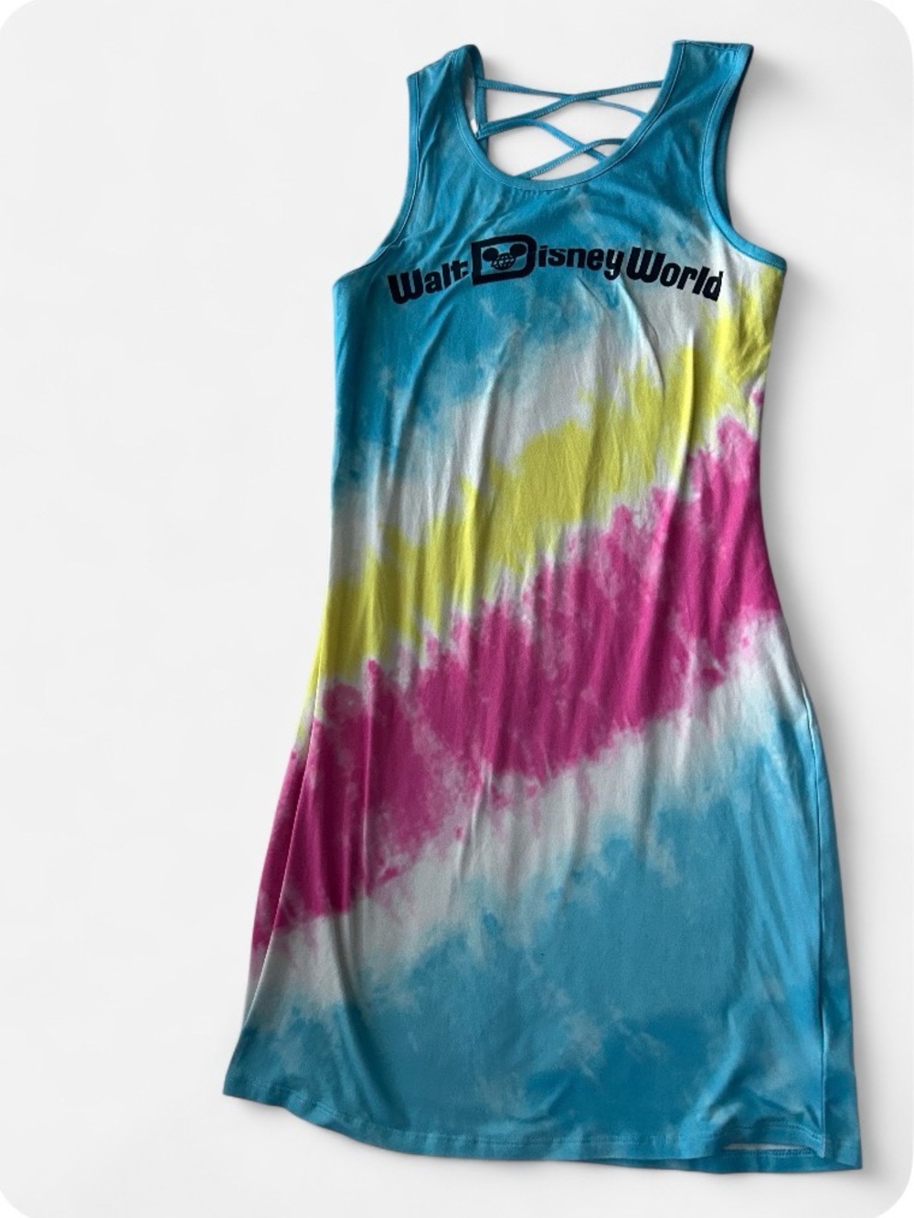 Disney Tie-Dye Asymmetrical Tank Dress in Blue, Pink & Yellow
